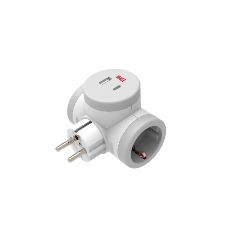 Trio Socket – 2 Side Schuko 16A 250V with USB Port A + C